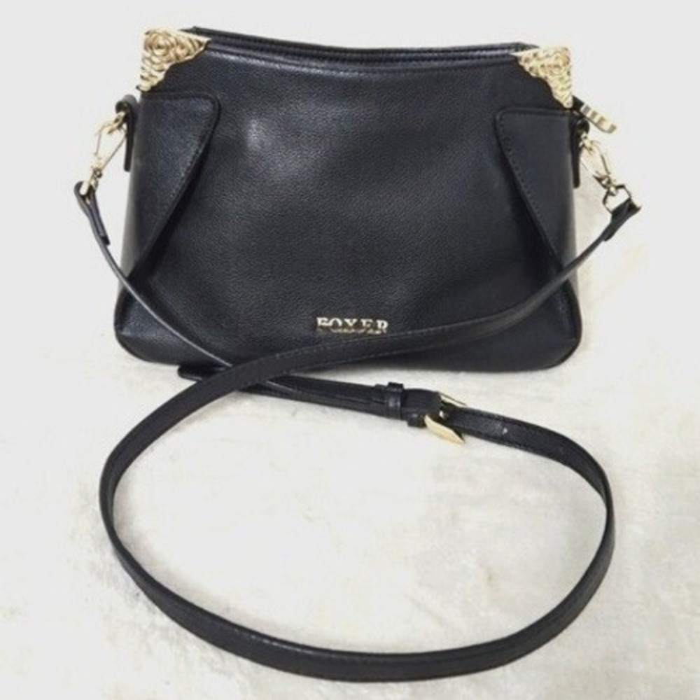 FOXER Women's Crossbody Bag Black‎ Faux Leather Purse Elegant Chic Casual Office